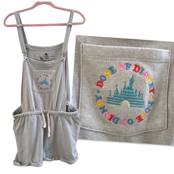 Dose of Disney Gray Shorts Romper Overalls medium NWOT - Picture 1 of 8